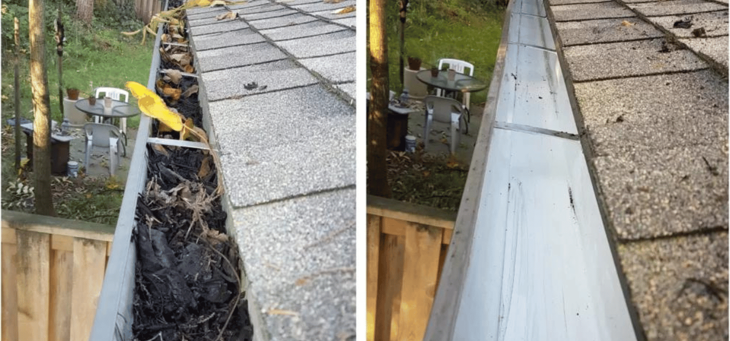 gutter cleaning before and after picture